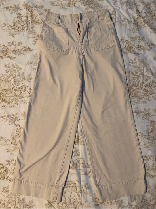 bagatelle Pants - Wide Leg Cropped Cotton Pants in Light Beige